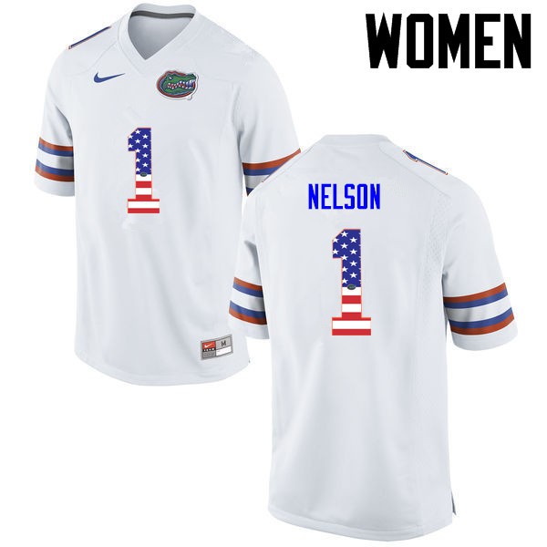 Florida Gators Women #1 Reggie Nelson College Football Jersey USA Flag Fashion White